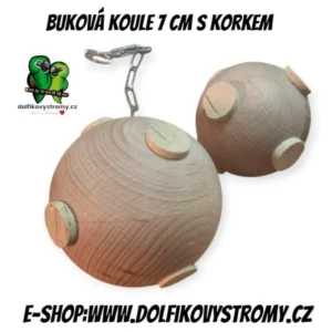 Buková koule k zavěšení s korkem
