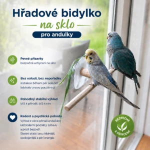 Hřadové bidylko pro andulky na sklo