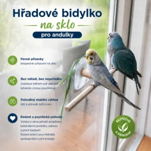 Hřadové bidylko pro andulky na sklo