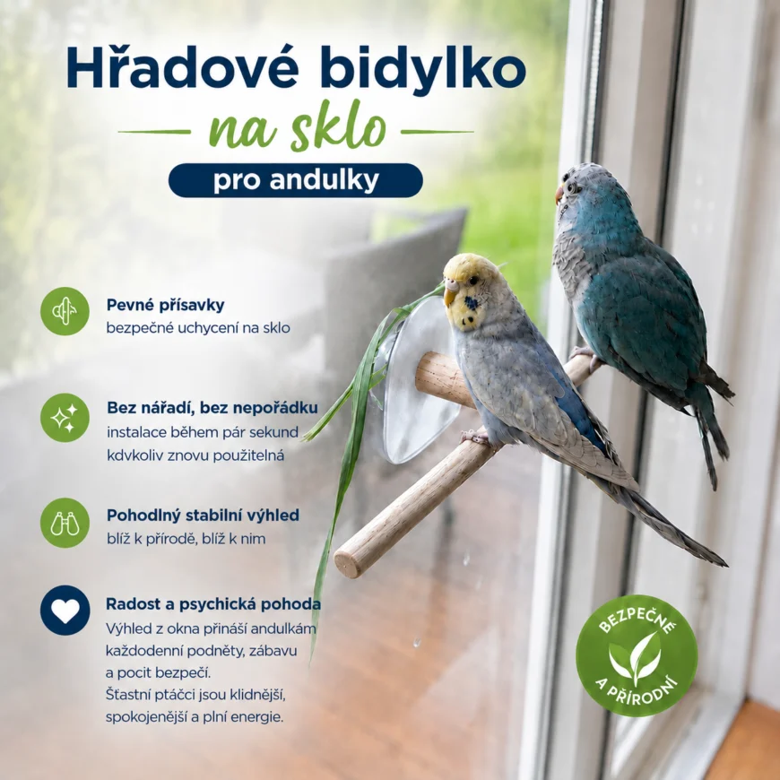 Hřadové bidylko pro andulky na sklo